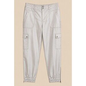 Anthropologie Elevenses Cargo Jogger Pants Sz 10 Taupe Ankle Zip Utility Trouser